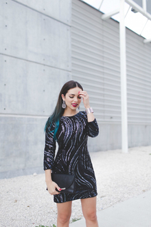 THE SEQUIN DRESS…WITH EXPRESS, sequins, sequin dress, party dress, winter party dress, statement earrings, statement jewelry