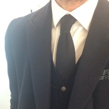 Three-piece suit, three-piece suit navy blue tie white shirt handkerchief polka dot smart suave 