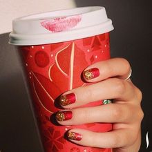Cheers to red lips, a hot mani, and a warm beverage.