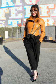 Hayes Valley Hipster, beanie, Christian Louboutin, pumps, black, patent leather, theory, linen pants, jacket, zippers