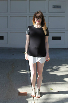 Skorting Around Town, Theory, tee shirt, Zara, skort, Sam Edelman, sandals, necklace, Michael Kors, Chronograph Watch, gladiator sandals