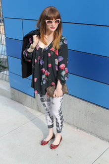 Mixed Prints Madness, Stella McCartney, Round Sunglasses, ballet flats, leather jacket, Michael Kors, watch