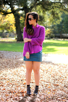 Color Replay, knit, sweater, purple, green, boots, leather