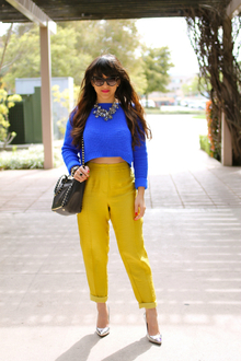 Feeling Blue & Yellow, crop, sweater, trousers, color blocking, topshop, asos