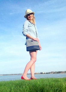 Nautical Nights, chambray, fedora, hat, flats, stripes, red, color