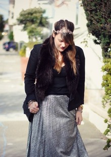 lucky sunday seven, dressy, vintage, formal, holiday, evening, fur, maxi, metallic, pleated, , tuxedo 