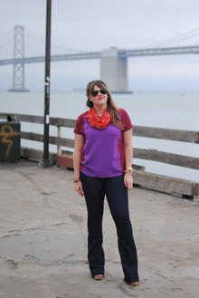 changing of the guards, madewell, colorblock, tee, scarf, floral, coral, revlon, color