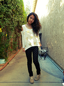 Head in the clouds, but my gravity's centered., ootd, outfit, stars, polka dots, spring, casual, pants, cut outs, fashion, style, TOMS