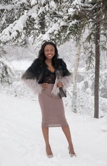 FUR COAT + LACE BODYSUIT, Arctic, Winter, Bodycon skirt, Lace bodysuit, Sexy