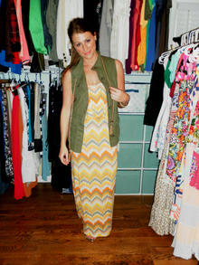 Military Maxi., chevron, maxi dress, vest, military, brights, prints, lariat necklace, bauble bar, loveappella, old navy, statement necklace, gold, 