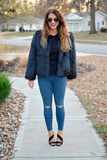 Navy Faux Fur. , h&m, navy, blue, faux fur, jacket, faux fur jacket, blank NYC, destroyed denim