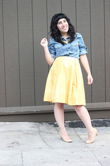 Drssing Up Denim, dressy, work, yellow, blue, girly, feminine