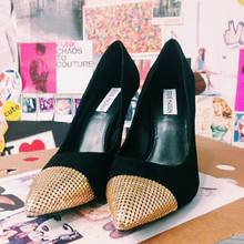DECEPTVE, stevemadden, shoe, sotd, heels, gold, suede, sequin, mesh