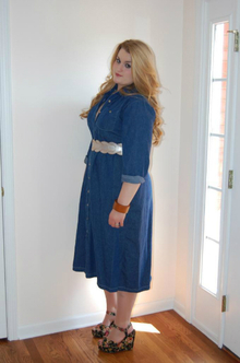 70's Inspired Jean, Forever 21, Old Navy, Jean Dress, Thrifted, Bargain Style, Jean, 1970's, Vintage, Floral Wedges