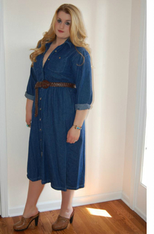 70's Inspired Jeans, Chaps, Thrifted, Bargain Style, New York and Company, New York & Co, Jean Dress, Dress, 1970's, Vintage, Clogs,