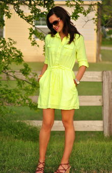 Neon Shirtdress and Wedges, neon, yellow, shirt dress, wedges