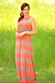 Striped Maxi Dress and Gold Sandals, striped maxi dress, gold gladiator sandals
