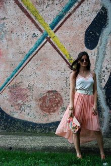 Pretty Pastel Palette, hi-low dress, accordion, pleated, pastel