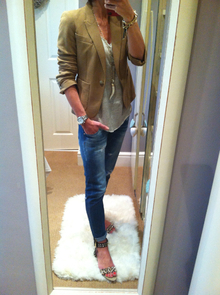 Neutrals With A Splash of Leopard Print, Camel, Tan, Blazer, Jacket, Boyfriend Jeans, Leopard Print, Sandals