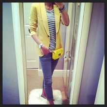 Sparkles, Greys & Sunshine Yellow, Blazer, Stripes, Sequins, Boden, J Crew, Capri Jeans, Zara