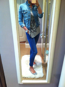 Skulls with a little bit of sparkle!, Denim jacket, coloured jeans, skulls, sparkle, J Crew, Zara