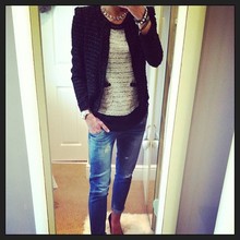 Chanel Inspired Jacket With Boyfriend Jeans & Heels, Chanel, Jacket, Bling, Boyfriend Jeans, Heels, Court Shoes, Boucle Top