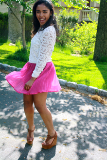 Lace Loving, pleats, lace, wedges, girly, fun, outfit,