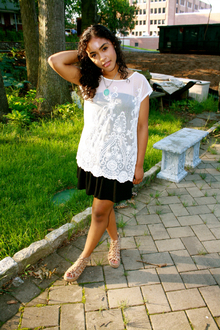 Turquoise Touch, turquoise, lace, skirt, sheer, wedges, fashion, outfit