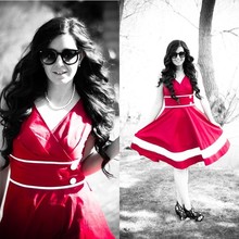 The Perfect Red Dress For Summer, red dress, fit and flare dress, pretty red dress, pearl necklace,