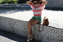 Tropical stripes, tropical, green, shorts, stripes, pink, ruffles, shirt