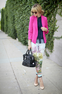 Summer Prints, summer, prints, floral, pink blazer, liz, late afternoon, casual