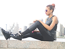 Girl X City, peplum, black leather, leggings, city, new york