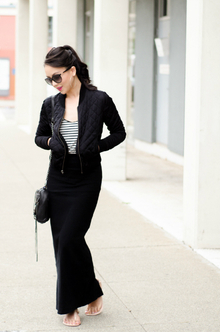Black Out | Maxi Skirt + Bomber Jacket, maxi skirt, bomber jacket, black