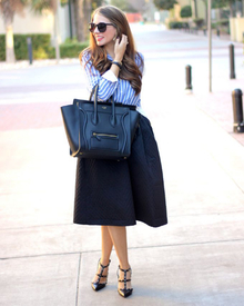 The Full Midi Skirt , midi skirt, black, stripes