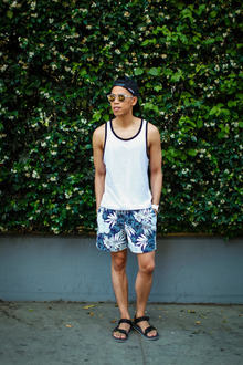 TROPI-CALI, ambig, snapback, mirroredsunglasses, summer, tropicalprint, trend, asos, districtclothing, whitewatch, frenchconnection, tropicalshorts, teva