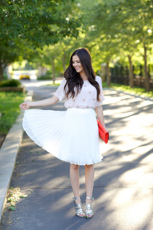 Easy Breezy..., summer, topshop, palepink, whiteskirt, katespade, remiclutch, orange, metallicsandal