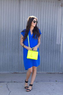 Summer Uniform..., cobaltblue, summer, dress, daytime, karenwalker, superduper, ottenewyork, saintlaurent, neonyellow, solesociety. sandal