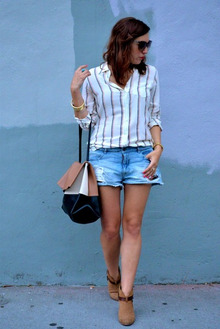 Silk Stripes, tomford, equipment, blouse, denimshort, rag&bone, anntaylor, foldoverbag, summer, classic, casual