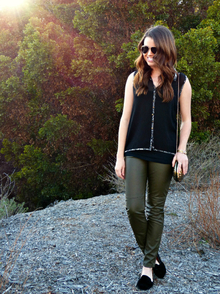 A Hint of Snake Print, snake print, leather pants, olive, vintage clutch, velvet loafers