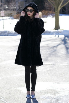 Hooded, winter, basic, black, dressy, fur