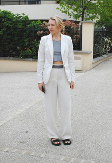 Cropped top, tailoring, all white, wide legs pants, cropped, grey, tvotvp, slides