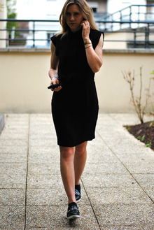 Eyelets, eyelets, pointy shoes, little black dress