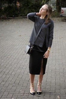 Grey Matter, rockstud, kitten heels, slit skirt, diy, casual, chic