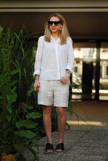 Feels like summer, silk, white shirt, all white, mules