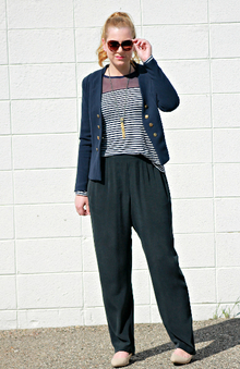 Navy Blazer + Navy Stripes, silk trousers, style, fashion, what i'm wearing, striped top, navy blazer, H&M