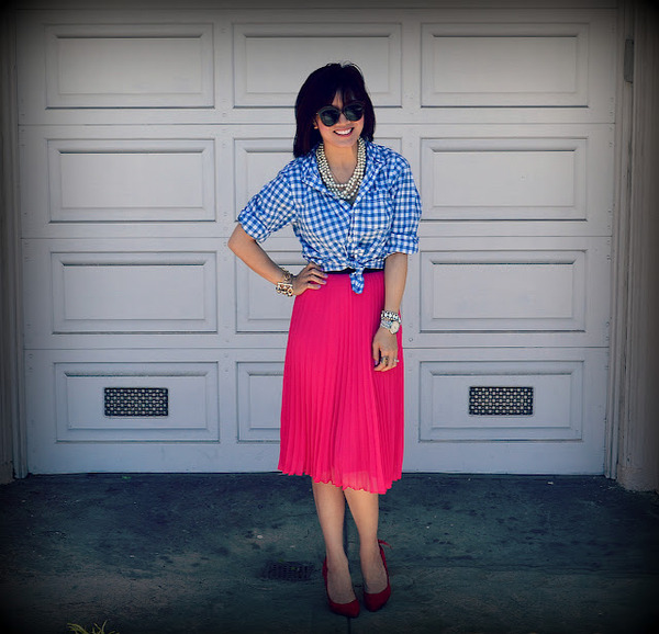 Gingham + Hot Pink Pleats, hot pink, gingham, skirt