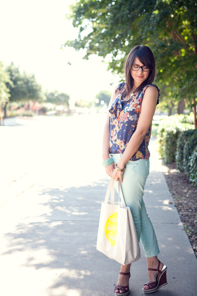 Mint + Floral, mint, floral, mint denim, wedges