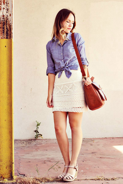Chambray and Crochet, chambray, chrochet, skirt, wedges