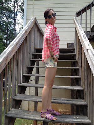 Mixin' Prints, gingham, floral, denim, shorts, gladiator shorts, summer,