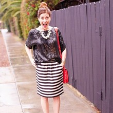 Sequin Vintage Flair , date night outfit, sequins, striped skirt, 